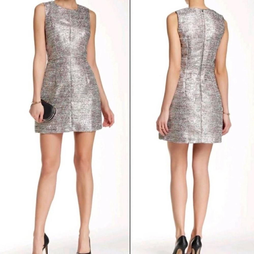 French Connection A Line Metallic Tweed Silver Gold Size 10